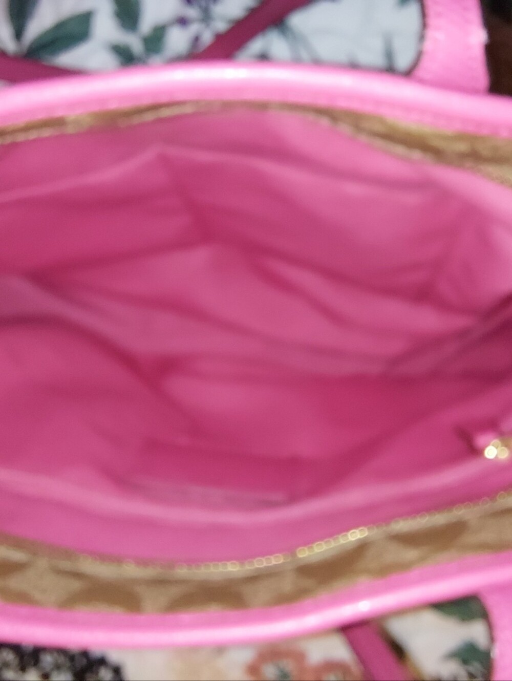 Coach Signature Tote Khaki with Pink Trim Gold Hardware - Picture 8 of 11
